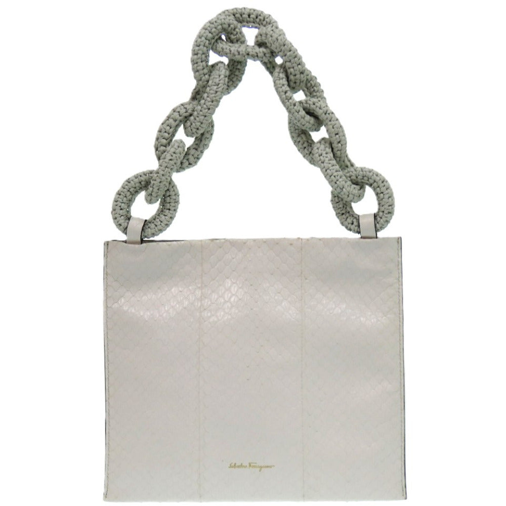 美品 サルヴァトーレフェラガモ スネークスキン 3way AU-21 1956 ショルダーバッグ ラムスキン エラフェ ホワイト 1435 白 スクエアバッグ【中古】Salvatore Ferragamo