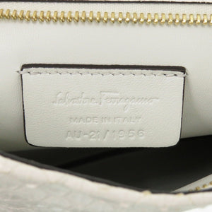 美品 サルヴァトーレフェラガモ スネークスキン 3way AU-21 1956 ショルダーバッグ ラムスキン エラフェ ホワイト 1435 白 スクエアバッグ【中古】Salvatore Ferragamo