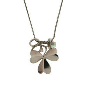 美品 クロエ クローバー メタル グリーン シルバー金具 緑 ネックレス 1443【中古】Chloe