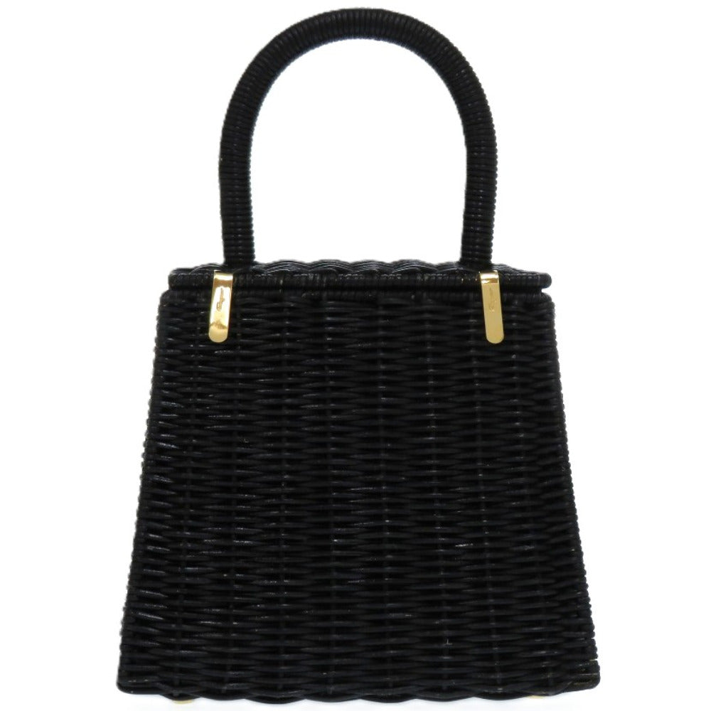 新品同様 サルヴァトーレフェラガモ ガンチーニ MJ-21 6176 ストロー ブラック 1446 黒 ハンドバッグ【中古】Salvatore Ferragamo