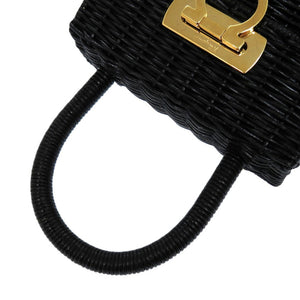 新品同様 サルヴァトーレフェラガモ ガンチーニ MJ-21 6176 ストロー ブラック 1446 黒 ハンドバッグ【中古】Salvatore Ferragamo