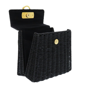 新品同様 サルヴァトーレフェラガモ ガンチーニ MJ-21 6176 ストロー ブラック 1446 黒 ハンドバッグ【中古】Salvatore Ferragamo