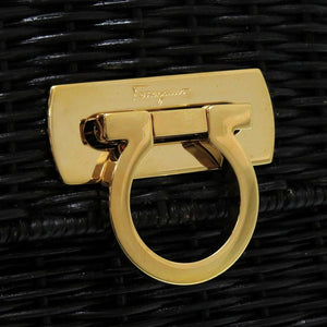 新品同様 サルヴァトーレフェラガモ ガンチーニ MJ-21 6176 ストロー ブラック 1446 黒 ハンドバッグ【中古】Salvatore Ferragamo