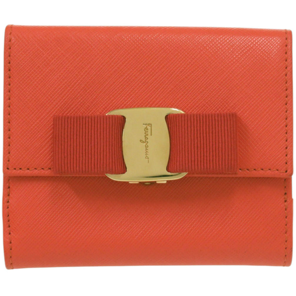 サルヴァトーレフェラガモ ヴァラリボン 22A926 レザー オレンジ 二つ折り財布 1453【中古】Salvatore Ferragamo