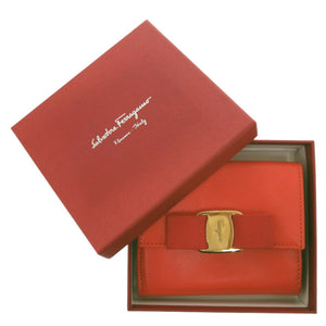 サルヴァトーレフェラガモ ヴァラリボン 22A926 レザー オレンジ 二つ折り財布 1453【中古】Salvatore Ferragamo