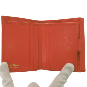サルヴァトーレフェラガモ ヴァラリボン 22A926 レザー オレンジ 二つ折り財布 1453【中古】Salvatore Ferragamo