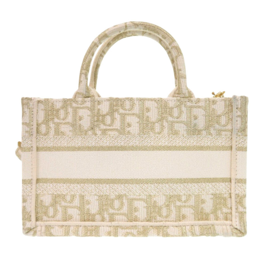 未使用 クリスチャンディオール オブリーク ブックトート ミニ キャンバス ホワイト ゴールド 2way ハンドバッグ 白 1459【中古】Christian Dior