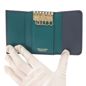 美品 ブルガリ レザー ブルー系 6連 キーケース 青 1469【中古】BVLGARI メンズ