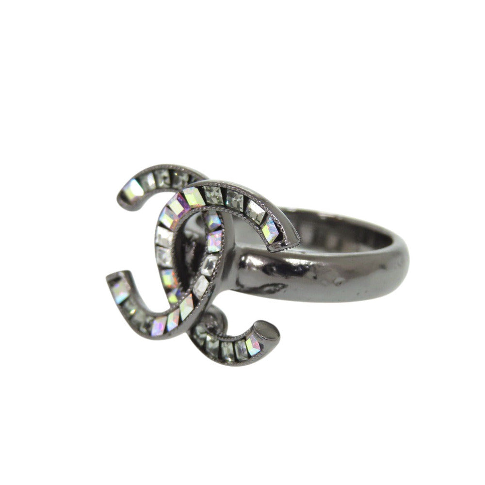 美品 シャネル ココマーク A15P 11号 メタル ラインストーン ガンメタル リング 指輪 シルバー 1471【中古】CHANEL