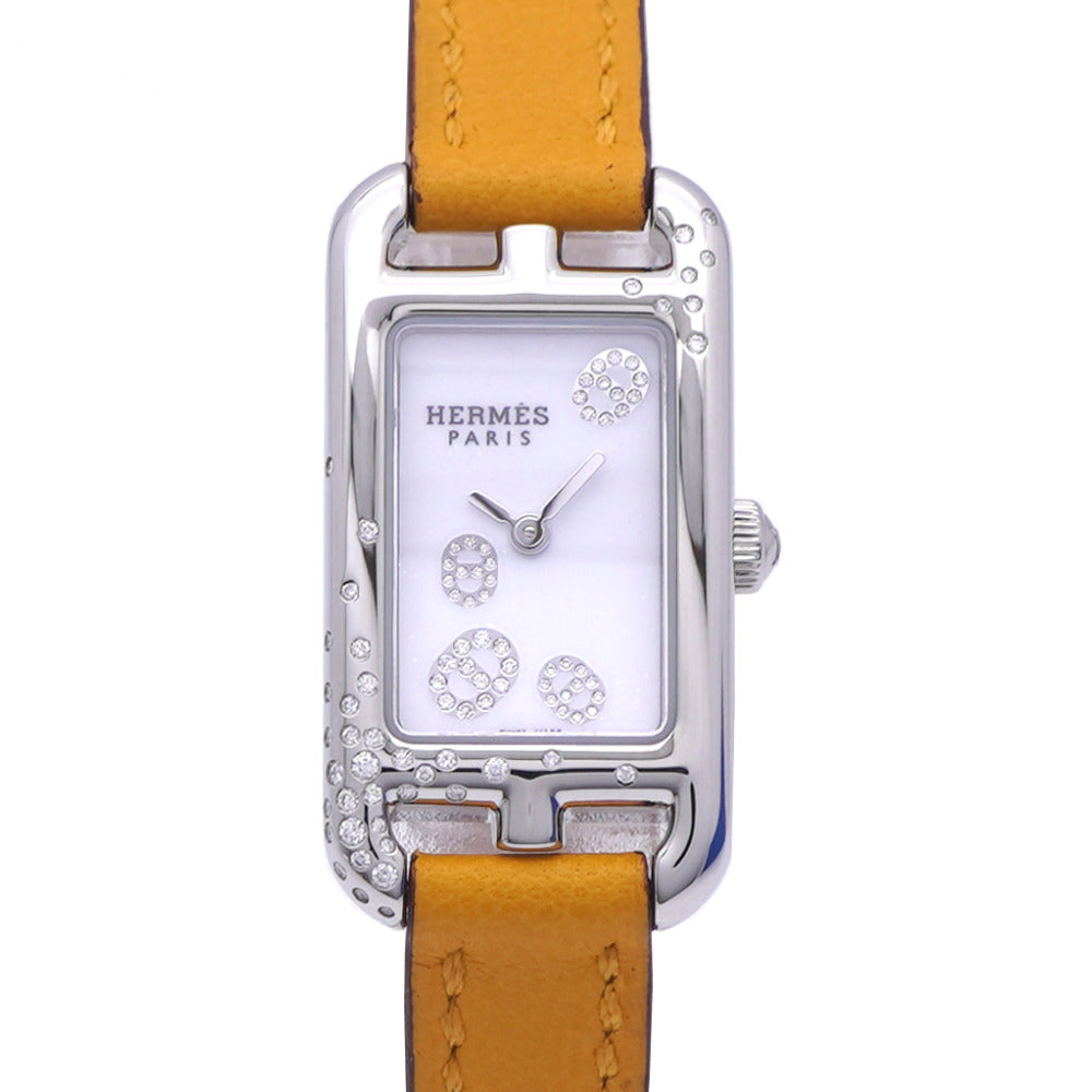 未使用 エルメス ナンタケット ダイヤモンド シェーヌダンクル NA2.132 クオーツ 腕時計 ダイヤ SS レザー ホワイト 白文字盤 1528【中古】HERMES レディース
