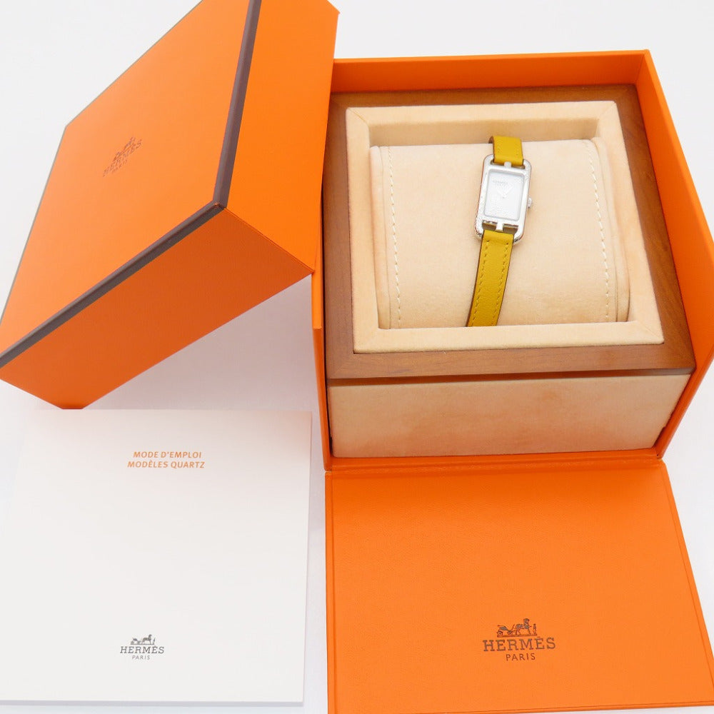 未使用 エルメス ナンタケット ダイヤモンド シェーヌダンクル NA2.132 クオーツ 腕時計 ダイヤ SS レザー ホワイト 白文字盤 1528【中古】HERMES レディース