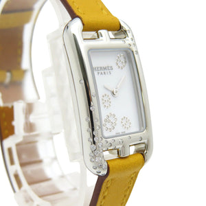 未使用 エルメス ナンタケット ダイヤモンド シェーヌダンクル NA2.132 クオーツ 腕時計 ダイヤ SS レザー ホワイト 白文字盤 1528【中古】HERMES レディース