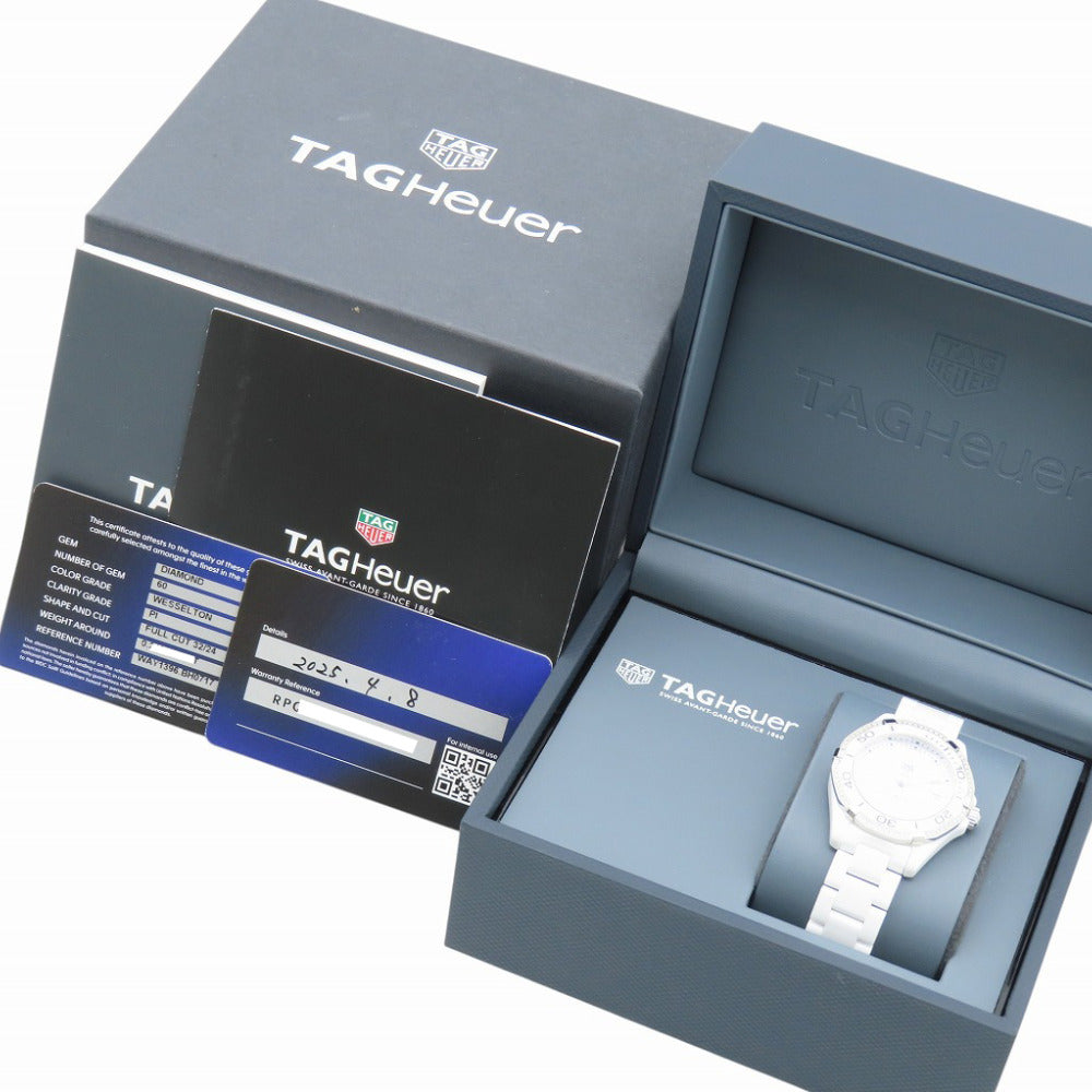 新品同様 タグホイヤー アクアレーサー ダイヤベゼル WAY1396 クオーツ 腕時計 ホワイトセラミック/ダイヤモンド 白文字盤 1529【中古】TAG HEUER メンズ