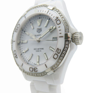 新品同様 タグホイヤー アクアレーサー ダイヤベゼル WAY1396 クオーツ 腕時計 ホワイトセラミック/ダイヤモンド 白文字盤 1529【中古】TAG HEUER メンズ
