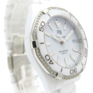 新品同様 タグホイヤー アクアレーサー ダイヤベゼル WAY1396 クオーツ 腕時計 ホワイトセラミック/ダイヤモンド 白文字盤 1529【中古】TAG HEUER メンズ