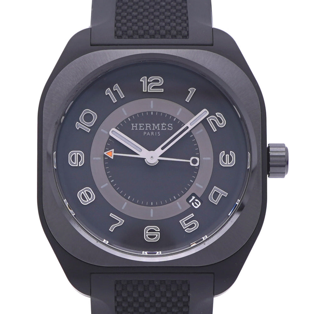 新品同様 エルメス H08 SP1.742 自動巻き 腕時計 チタン/ラバー ブラック 黒文字盤 1530【中古】HERMES メンズ