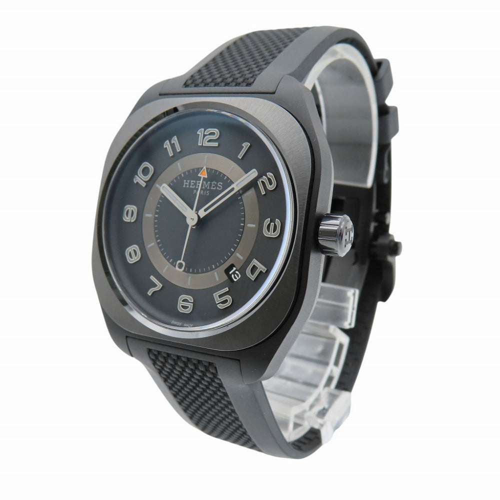 新品同様 エルメス H08 SP1.742 自動巻き 腕時計 チタン/ラバー ブラック 黒文字盤 1530【中古】HERMES メンズ