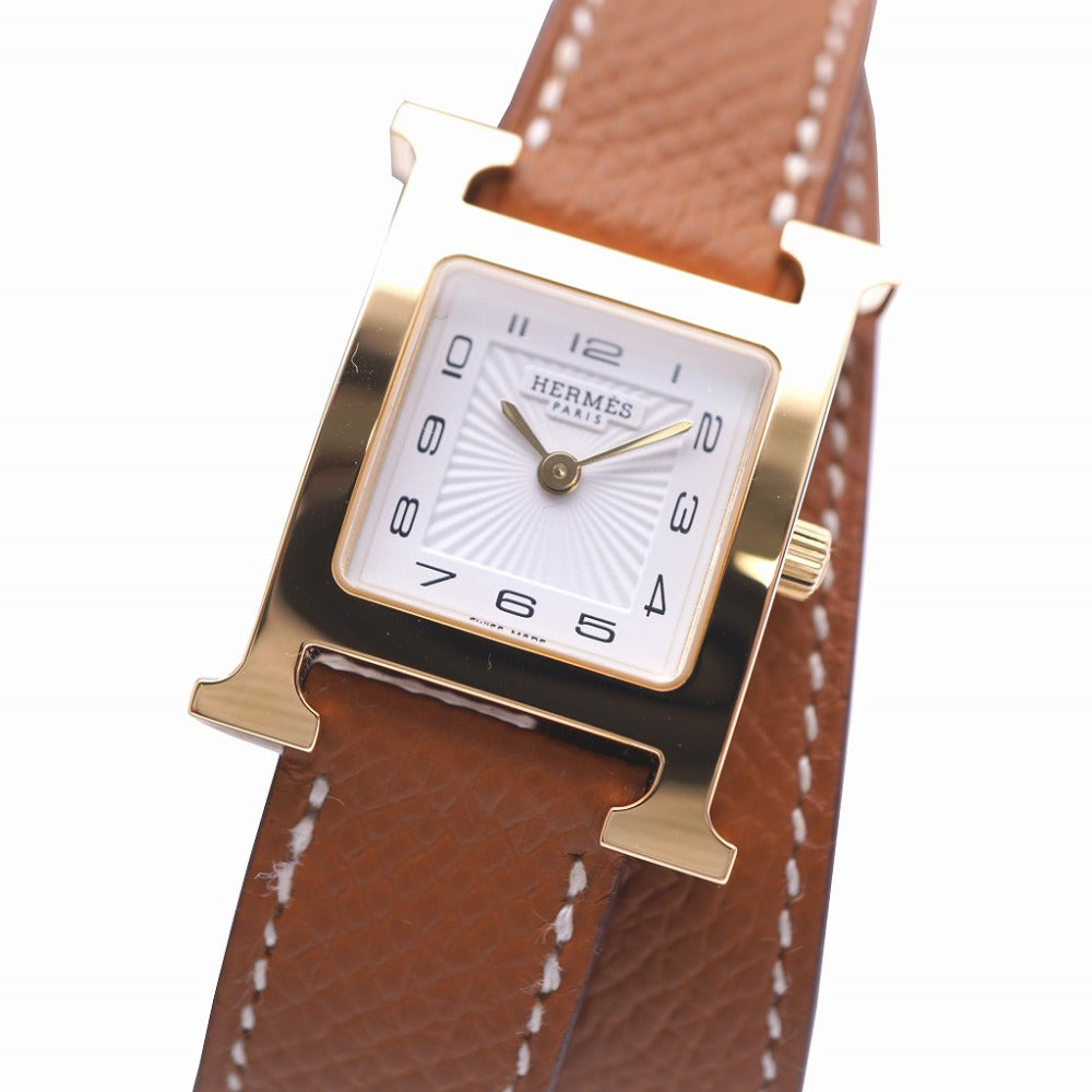 新品同様 エルメス Hウォッチ ドゥブルトゥール HH1.201 クオーツ 腕時計 SS/エプソン ホワイト 白文字盤 1533【中古】HERMES レディース