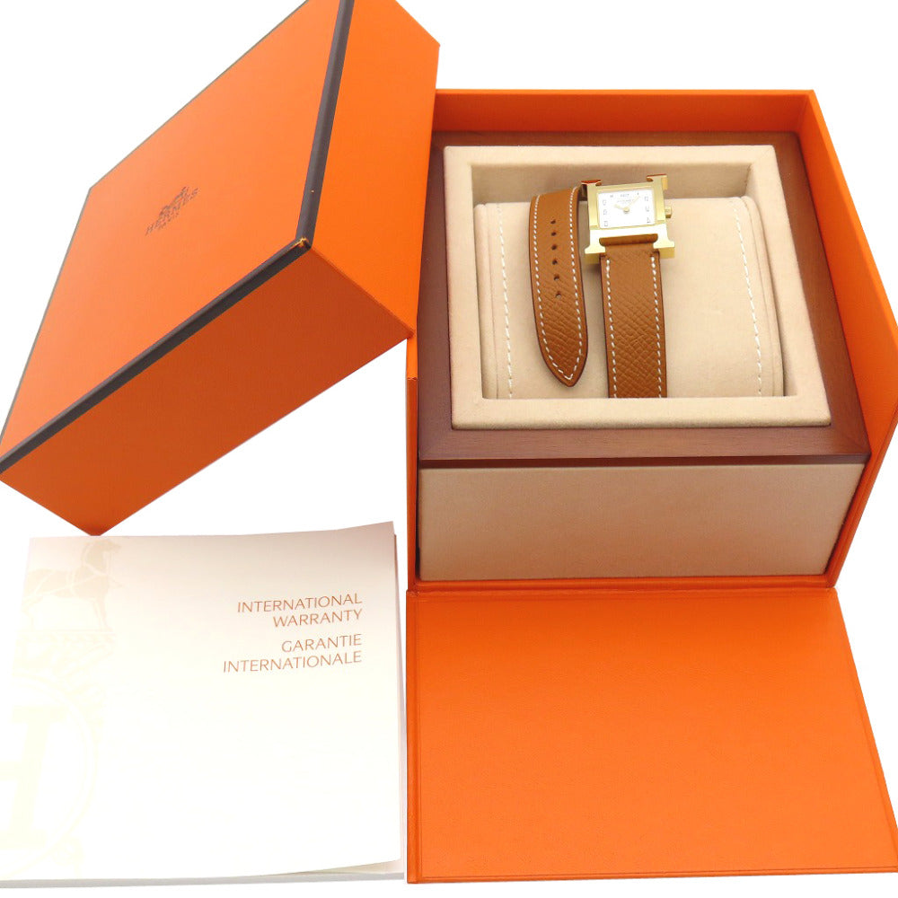 新品同様 エルメス Hウォッチ ドゥブルトゥール HH1.201 クオーツ 腕時計 SS/エプソン ホワイト 白文字盤 1533【中古】HERMES レディース