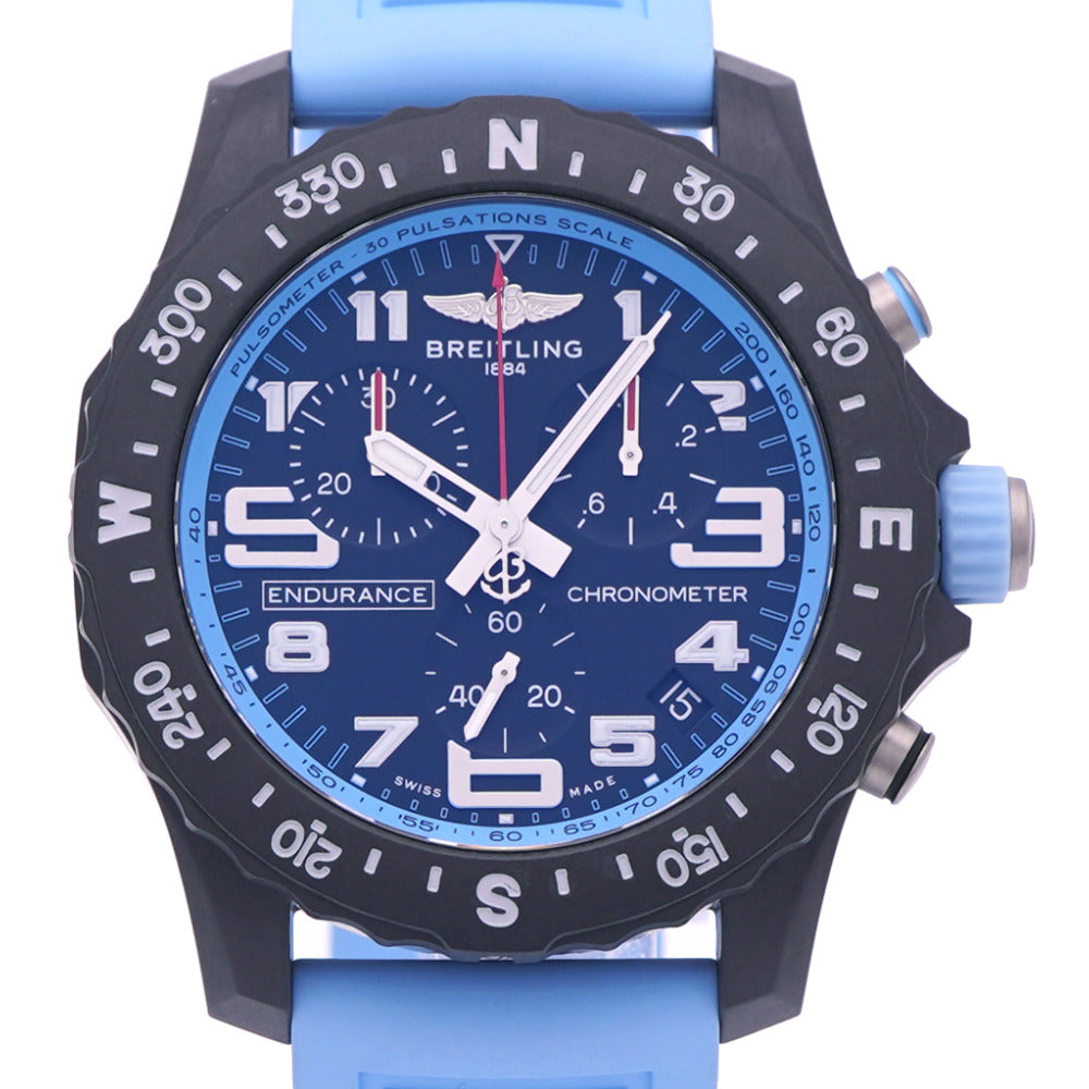 新品同様 ブライトリング エンデュランス プロ 44 X82310 自動巻き 腕時計 ブライトライト/ラバー ブラック ライトブルー 黒文字盤 1574【中古】BREITLING メンズ