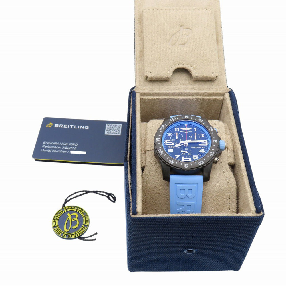 新品同様 ブライトリング エンデュランス プロ 44 X82310 自動巻き 腕時計 ブライトライト/ラバー ブラック ライトブルー 黒文字盤 1574【中古】BREITLING メンズ