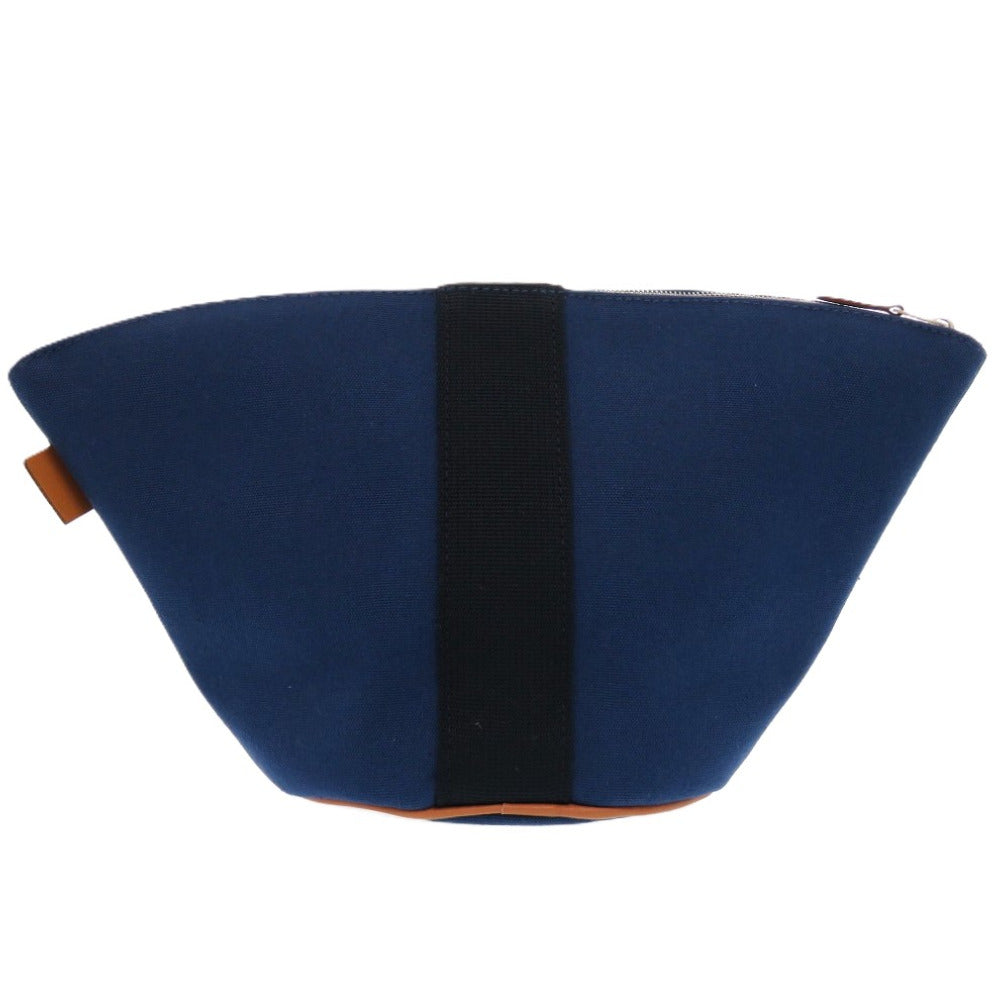 新品同様 エルメス パルミール 台形ポーチ バッグ キャンバス コットン CORAIL インディゴブルー 1583 青 ポーチ【中古】HERMES