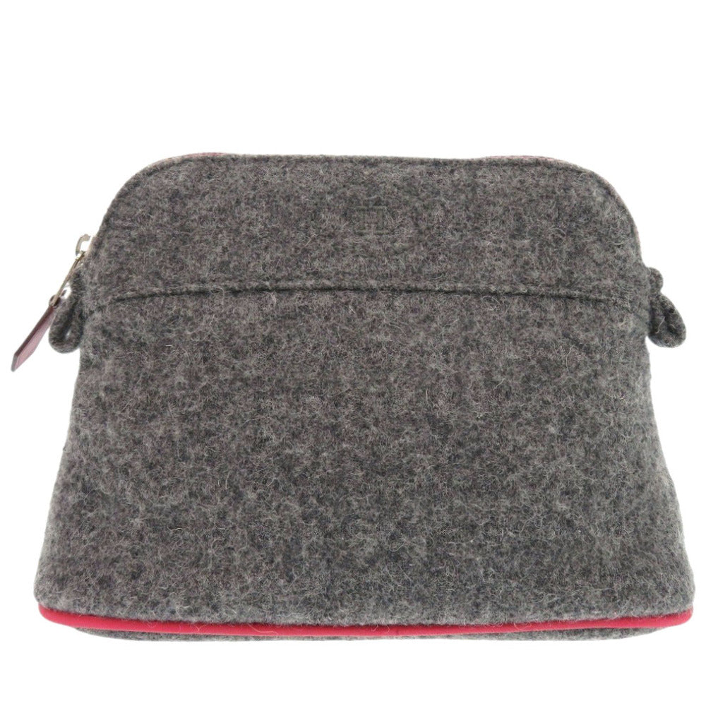 美品 エルメス ボリードポーチ ウール グレー レッド 1588【中古】HERMES