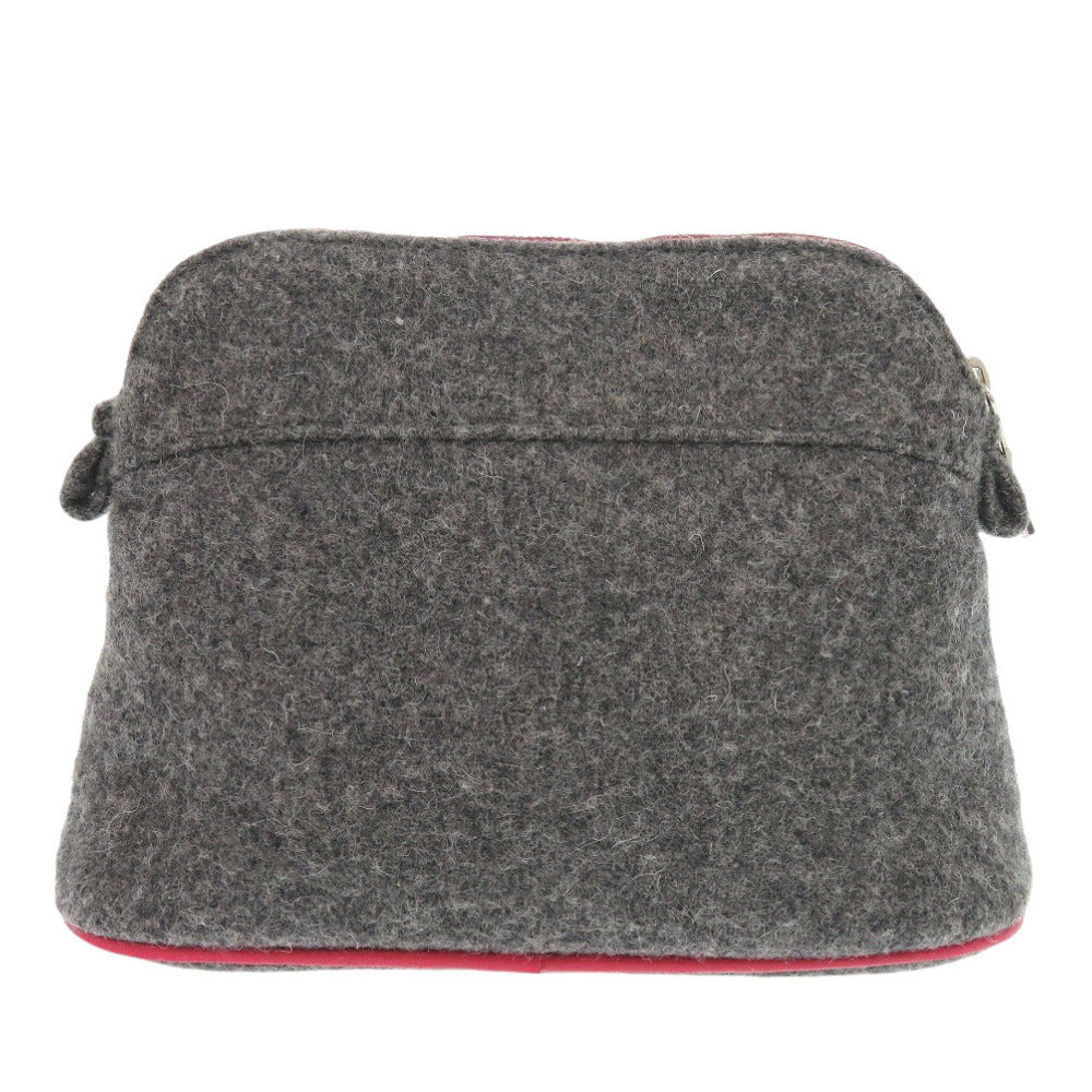 美品 エルメス ボリードポーチ ウール グレー レッド 1588【中古】HERMES