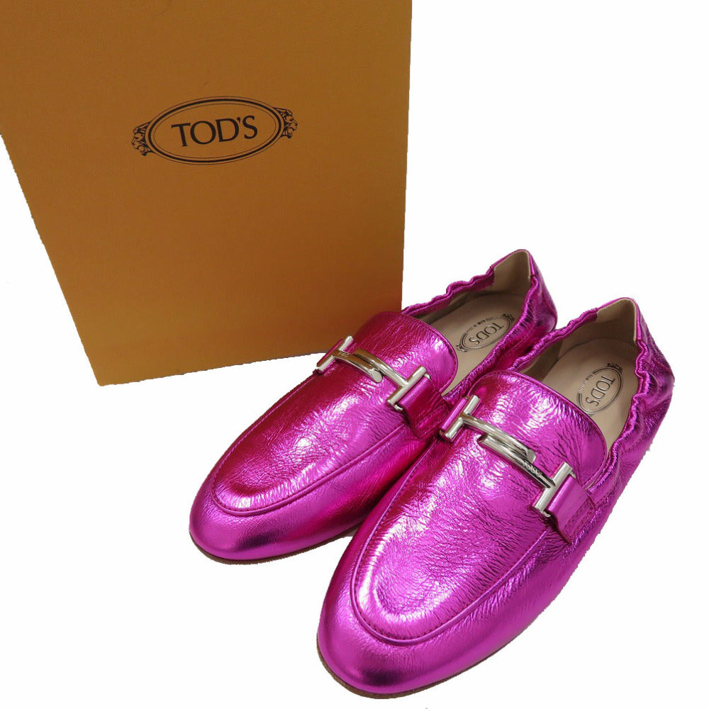 トッズ T TIMELESS Tタイムレス ダブルT ローファー XXW79A0X010YF3 レザーシューズ メタリックレザー ピンク 1603【中古】TOD’S