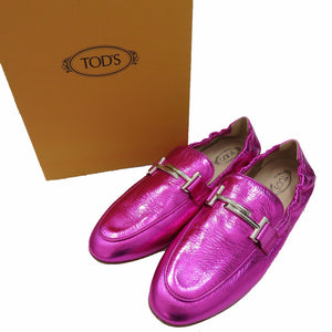 トッズ T TIMELESS Tタイムレス ダブルT ローファー XXW79A0X010YF3 レザーシューズ メタリックレザー ピンク 1603【中古】TOD’S