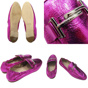 トッズ T TIMELESS Tタイムレス ダブルT ローファー XXW79A0X010YF3 レザーシューズ メタリックレザー ピンク 1603【中古】TOD’S