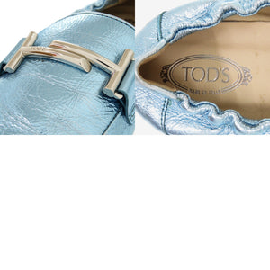 未使用品 トッズ T TIMELESS Tタイムレス ダブルT XXW79A0X010YF3 レザーシューズ レザー メタリックレザー ブルー 青 ローファー 1604【中古】TOD’S