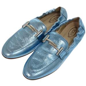 未使用品 トッズ T TIMELESS Tタイムレス ダブルT XXW79A0X010YF3 レザーシューズ レザー メタリックレザー ブルー 青 ローファー 1604【中古】TOD’S