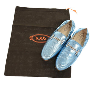 未使用品 トッズ T TIMELESS Tタイムレス ダブルT XXW79A0X010YF3 レザーシューズ レザー メタリックレザー ブルー 青 ローファー 1604【中古】TOD’S