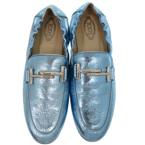 未使用品 トッズ T TIMELESS Tタイムレス ダブルT XXW79A0X010YF3 レザーシューズ レザー メタリックレザー ブルー 青 ローファー 1604【中古】TOD’S