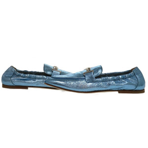 未使用品 トッズ T TIMELESS Tタイムレス ダブルT XXW79A0X010YF3 レザーシューズ レザー メタリックレザー ブルー 青 ローファー 1604【中古】TOD’S