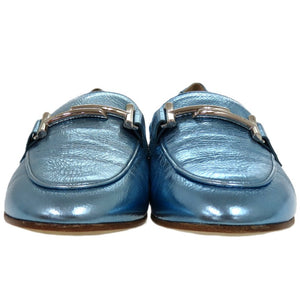 未使用品 トッズ T TIMELESS Tタイムレス ダブルT XXW79A0X010YF3 レザーシューズ レザー メタリックレザー ブルー 青 ローファー 1604【中古】TOD’S