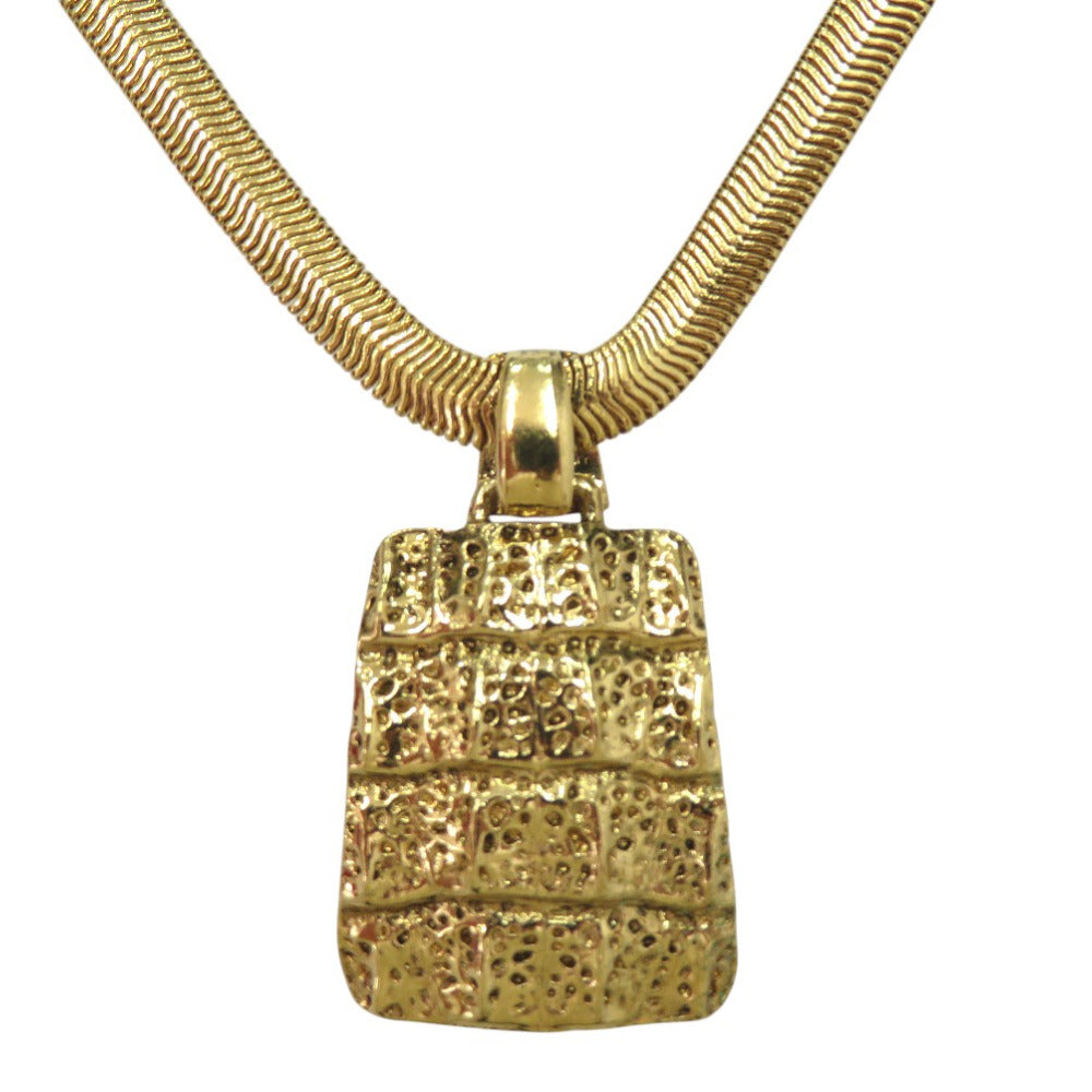 美品 イヴ サンローラン vintage ヴィンテージ クロコ型押し ネックレス 合金 メッキ ゴールド 1622【中古】YVES SAINT LAURENT