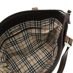 美品 バーバリー ノバチェック レザー ブラウン トートバッグ 茶 1640【中古】BURBERRY