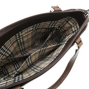 美品 バーバリー ノバチェック レザー ブラウン トートバッグ 茶 1640【中古】BURBERRY