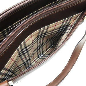 美品 バーバリー ノバチェック レザー ブラウン トートバッグ 茶 1640【中古】BURBERRY