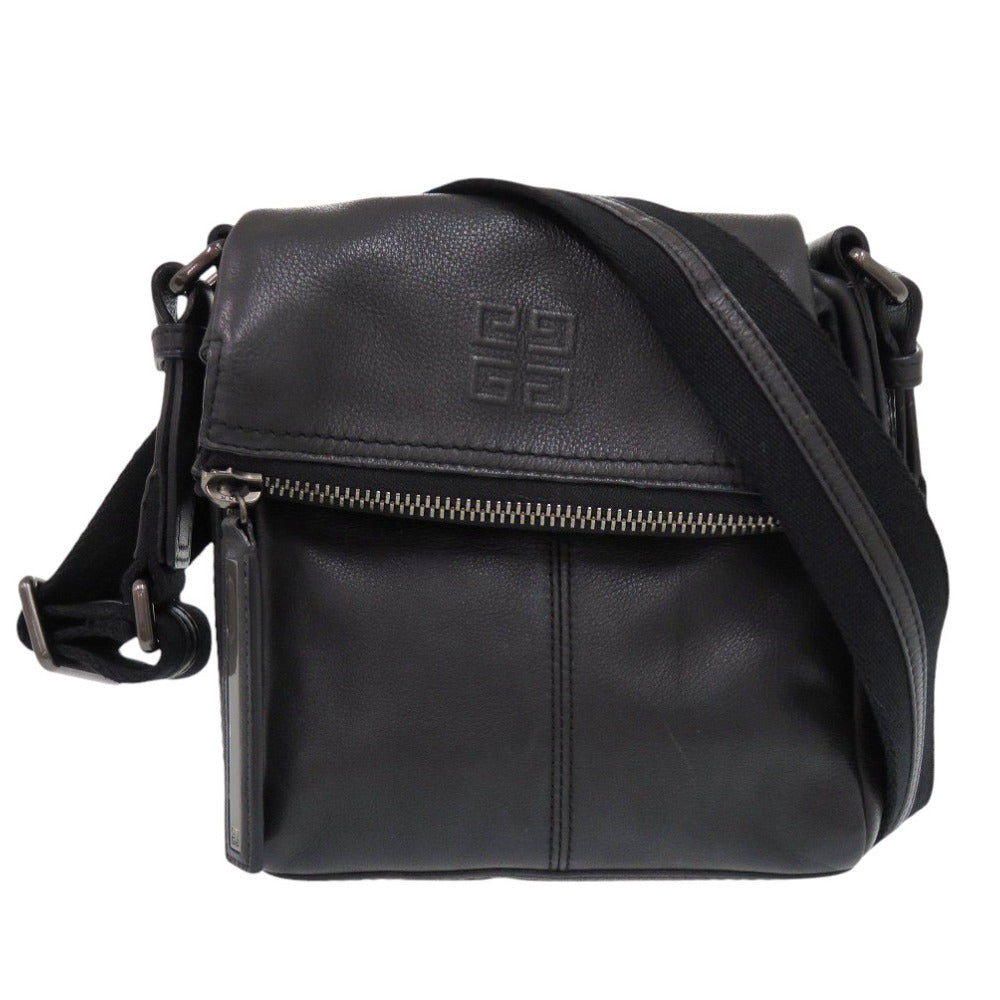 美品 ジバンシィ レザー ブラック ショルダーバッグ 黒 1642【中古】GIVENCHY