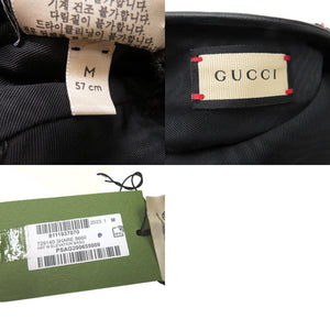 新品同様 グッチ ツイードチェック ベレー帽 リボン GG ロゴ 729140 ウール ナイロン マルチカラー 1645【中古】GUCCI