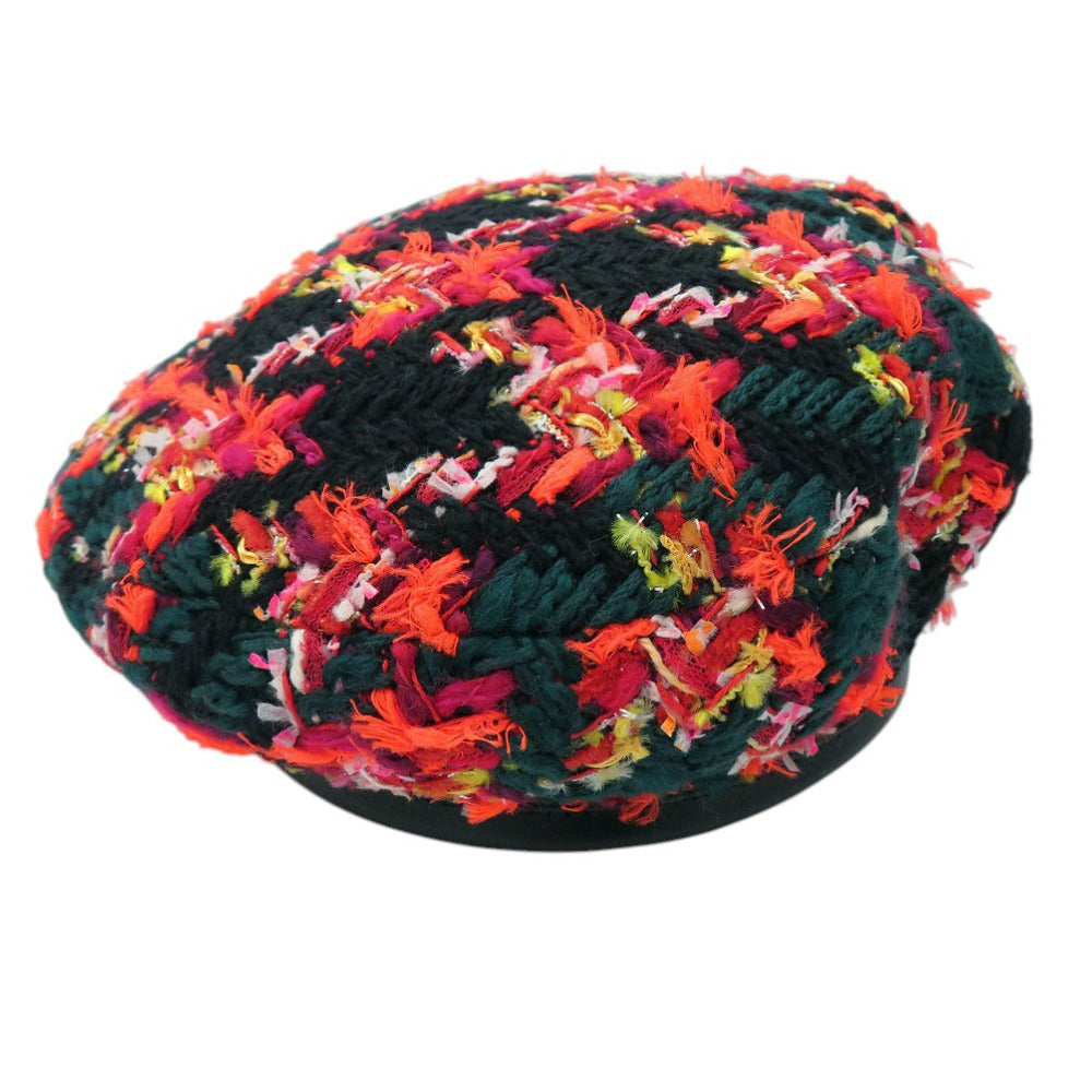 新品同様 グッチ ツイードチェック ベレー帽 リボン GG ロゴ 729140 ウール ナイロン マルチカラー 1645【中古】GUCCI