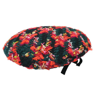 新品同様 グッチ ツイードチェック ベレー帽 リボン GG ロゴ 729140 ウール ナイロン マルチカラー 1645【中古】GUCCI