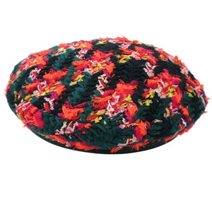 新品同様 グッチ ツイードチェック ベレー帽 リボン GG ロゴ 729140 ウール ナイロン マルチカラー 1645【中古】GUCCI