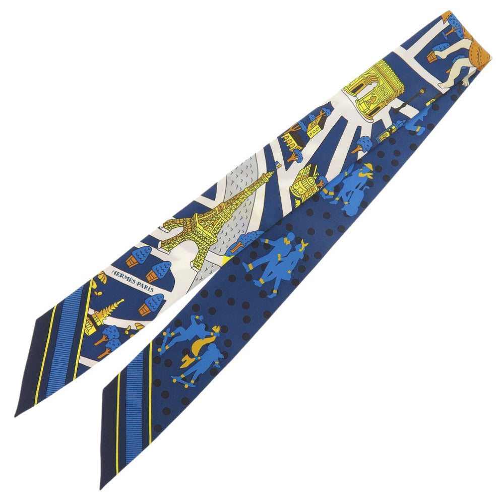 美品 エルメス ツイリー Les Nouveaux Amoureux de Paris パリの恋人達 シルク ブルー系 スカーフ 青 1676【中古】HERMES