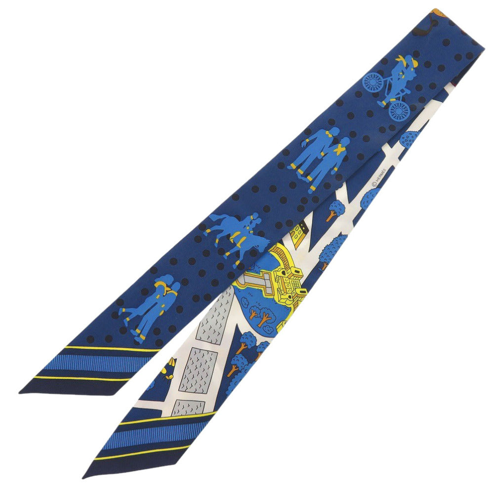 美品 エルメス ツイリー Les Nouveaux Amoureux de Paris パリの恋人達 シルク ブルー系 スカーフ 青 1676【中古】HERMES