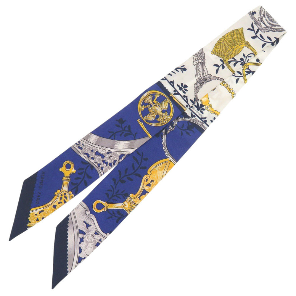美品 エルメス ツイリー Etriers Remix 鎧 リミックス シルク マリン スカーフ 青 1677【中古】HERMES