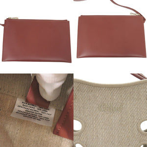 美品 クロエ カミラ KAMILLA イーストウエスト 22SS493G23 リネン レザー セピアブラウン トートバッグ ベージュ 1703【中古】Chloe